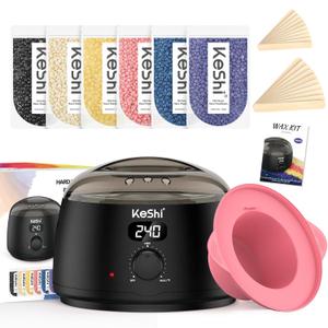 KeShi Waxing Kit for Women and Men, Digital Wax Warmer with 6 Bags Hard Wax Beads, at-Home Hair Removal Wax Kit for Full Body, Face, Eyebrow, Bikini, Legs, Brazilian Sensitive Skin (Graphite)