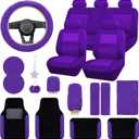 JINGSENCar Seat Cover Full Set for Women with Waterproof Floor Mats,3D Air Mesh Car Seat Cover with 5mm Composite Sponge Inside,Universal Fluffy Steering Wheel Cover,Accessories Full(Purple)
