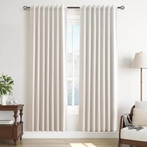 Cream Linen Blackout Curtains for Bedroom 80 Inches Long, Set of 2 Panels Natural Light Blocking Thermal Insulated Privacy Drapes for Dining Room, Textured Curtains