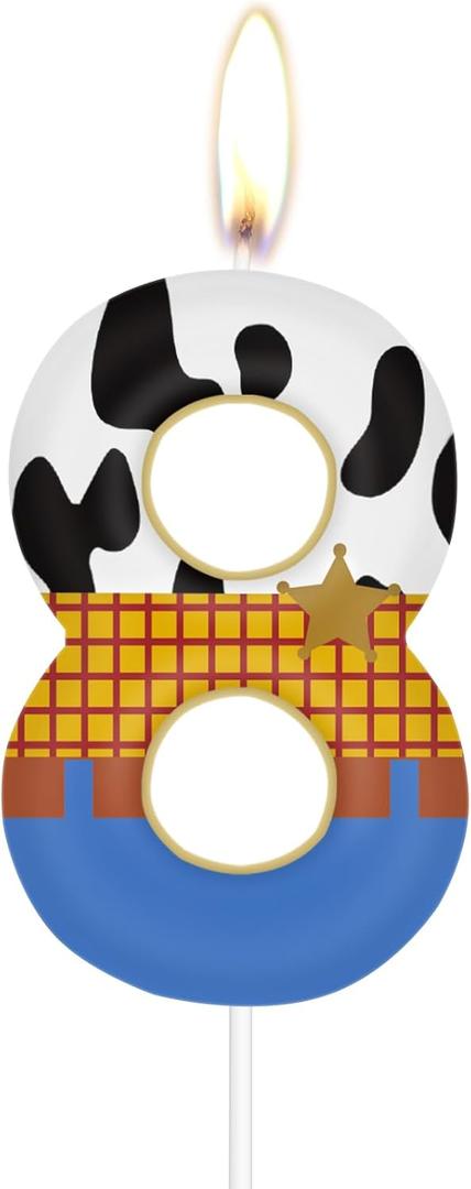 2 x Birthday Number 8 Candles,Cute Cow Birthday Cake Decoration,Cowboy Three Cowgirl Rodeo Party,Baby Shower for Boy Girl Decor Supplies