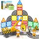 Coodoo Kids Games Magnetic Tiles Road Set with Extendable Magnetic Crane, City Construction Building Toys for Toddlers STEM Preschool Ages 4-6 5-7, Gifts for 3+ Year Old Boys Girls Kids Toys with Car