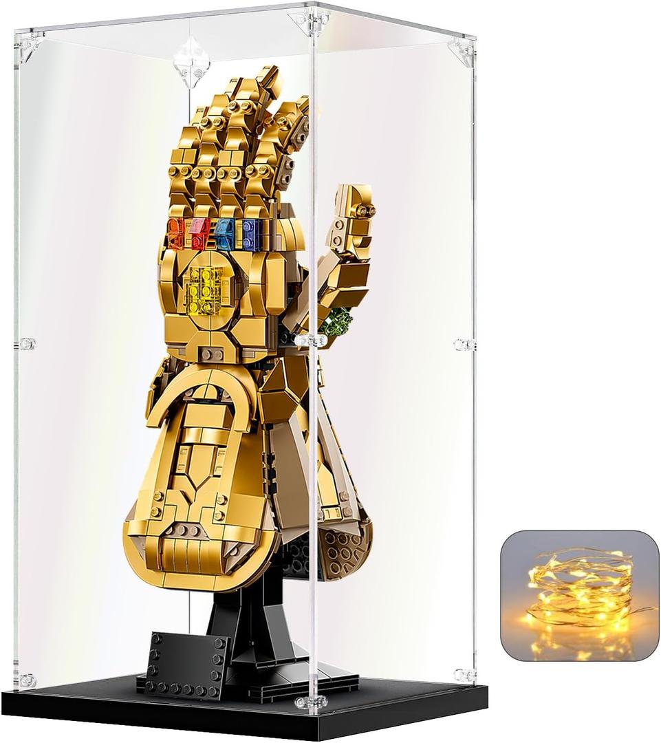 KOLIPI Acrylic Display Case for Lego Infinity Gauntlet 76191 Nano Gauntlet 76223 Clear Acrylic Display Box for Showcasing Figures Doll Toys Collectibles (7.5x6.3x14.2 inch, 19x16x36 cm)