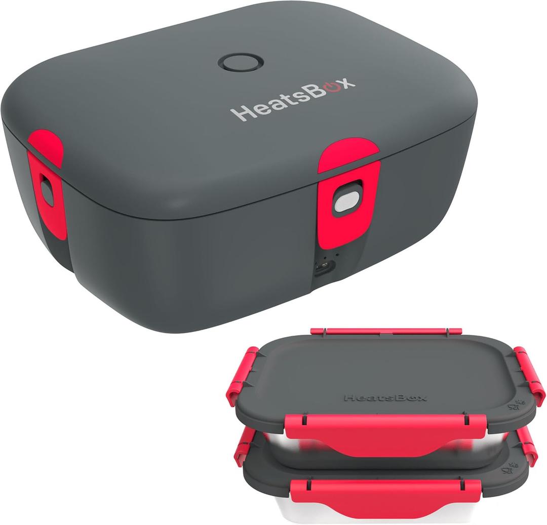 HeastBox Meal Prep Bundle | 100W Portable Cordless Food Warmer with Extra Inner Dish Set | 2 Reusable Containers to Freeze and Reheat | Car, Truck, Office, Outdoor Work | Cool Gifts