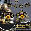 Leinuosen 4 Set Graduation Party Picture Centerpiece Picks Class of 2025 Photo Table Topper Congrats Grad Stick with Metal Bucket Artificial Flowers for High School College Grad Decor(Black and Gold)