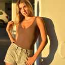 SUUKSESS Women 2 Piece Thong Bodysuit Sexy V Neck Backless Sleeveless Tank Tops (L)