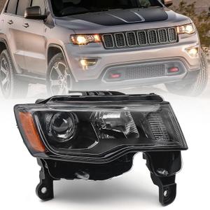 Huray Right Headlight Assembly for Jeep Grand Cherokee 2017-2021 [Only for Halogen Type] [Black Bezel] OE Headlamp Replacement Passenger Side