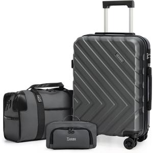 Eeeza Carry on Luggage Set 3 Piece, 20" Suitcase with Wheels, Grey