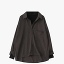 Fake Two Piece Striped Shirt for Women Patchwork Turtleneck Shirt Spring Long Sleeve Casual Loose Blouse, L