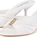 Adrizzlein Mule Heels for Women Peep Open Toe 2.7 IN Kitten Low Heels Ruched Mules Metal Slide Heeled Sandals Dress Shoes, White, Size 7.5