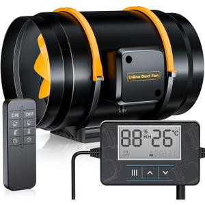 2nd Gen 8-Inch Smart Inline Duct Fan with Remote, 433MHz Wireless Control, 100m Range Temperature & Humidity Controller for Cooling Booster, Grow Tents & Hydroponics