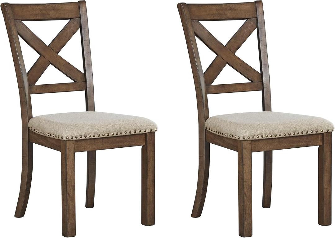 Signature Design by Ashley Moriville Modern Farmhouse 19" Upholstered Dining Room Chair, 2 Count, Brown, 2 set