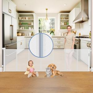 Reinforced 150 Inch Retractable Baby Gates for Doorways Extra Wide Baby Gates for Large Openings Child Gate for Wide Openings Extra Long Dog Gates for The House Extra Wide Retractable Pet Gate for Dog (33" Tall x 150" Wide With Reinforced Strip, White)