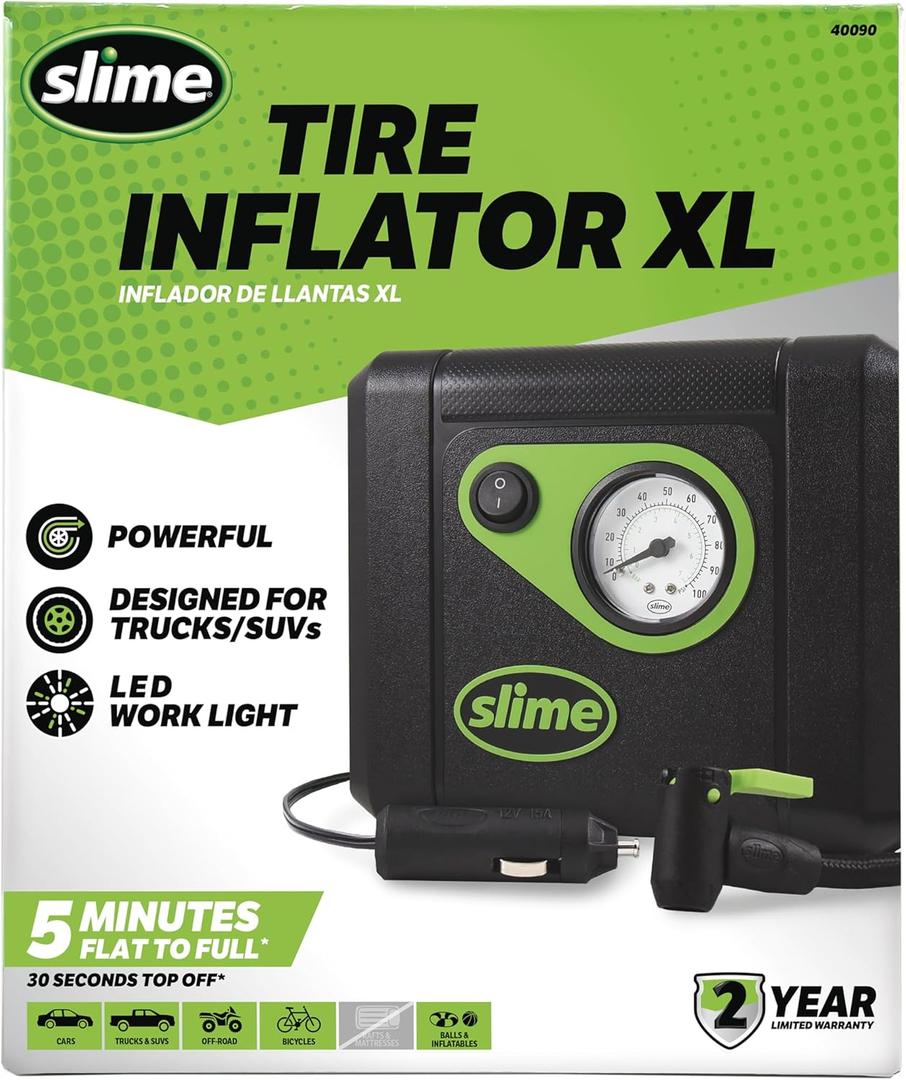 Slime Tire Inflator XL 40090, Quickly Inflates Large Tires of Trucks & SUVs, Quick Connect Air Hose & Space Saving Cord Storage, Inflates Tire in 5/7 mins