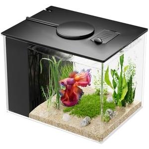 Vehipa Betta Fish Aquarium 2.9L (0.78 Gal), Acrylic Small Fish Tank Kit with Water Filter Pump & LED Light, Ideal for Small Fish, Shrimp and Plants, Black