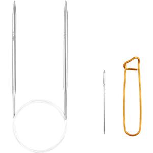 Knitting Needles Circular 32 inch (80cm) Stainless Steel Knitting Needles Size US 8 (5mm) Bundle with 1 Sturdy Stitch Holder