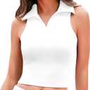 HyMeYou Women Workout Crop Top Built in Bra Ribbed Athletic Tank Tops Casual Sleeveless Collar Shirts Padded Sports Yoga Vest (Small)   