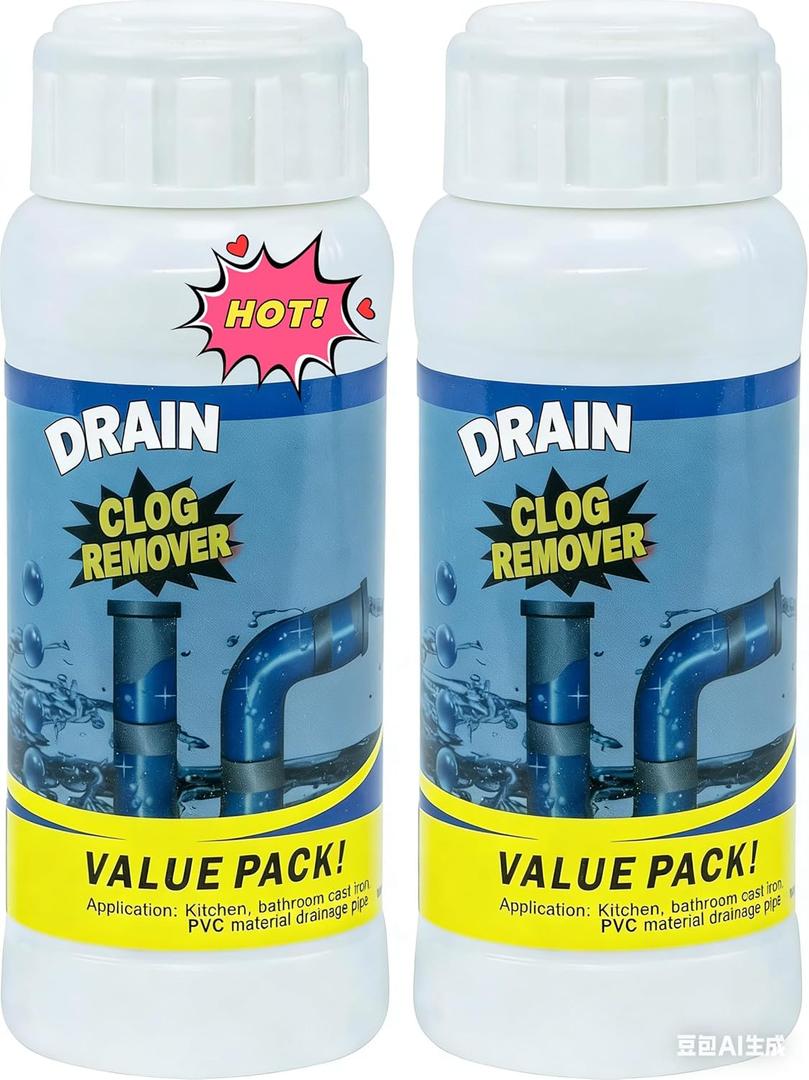 Powerful Fast-Acting Drain Cleaner Powder  Sink and Drain Clog Remover for Kitchen & Toilet Pipes  Deep Cleaning Formula, Fast Foaming, Heavy-Duty Clog Remover