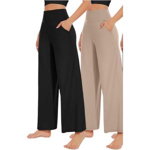 NEW YOUNG 2 Pack Women's Wide Leg Pants with Pockets High Waist Loose Sweatpants Casual Lounge Yoga Workout Palazzo, M