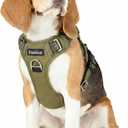 Funfox Dog Harness No Pull, Adjustable Pet Vest Harness, Super Soft Material with Vertical Handle Easy Control, Reflective Night Walking, 2 Leash Clips for Medium Sized Dogs, Army Green, M