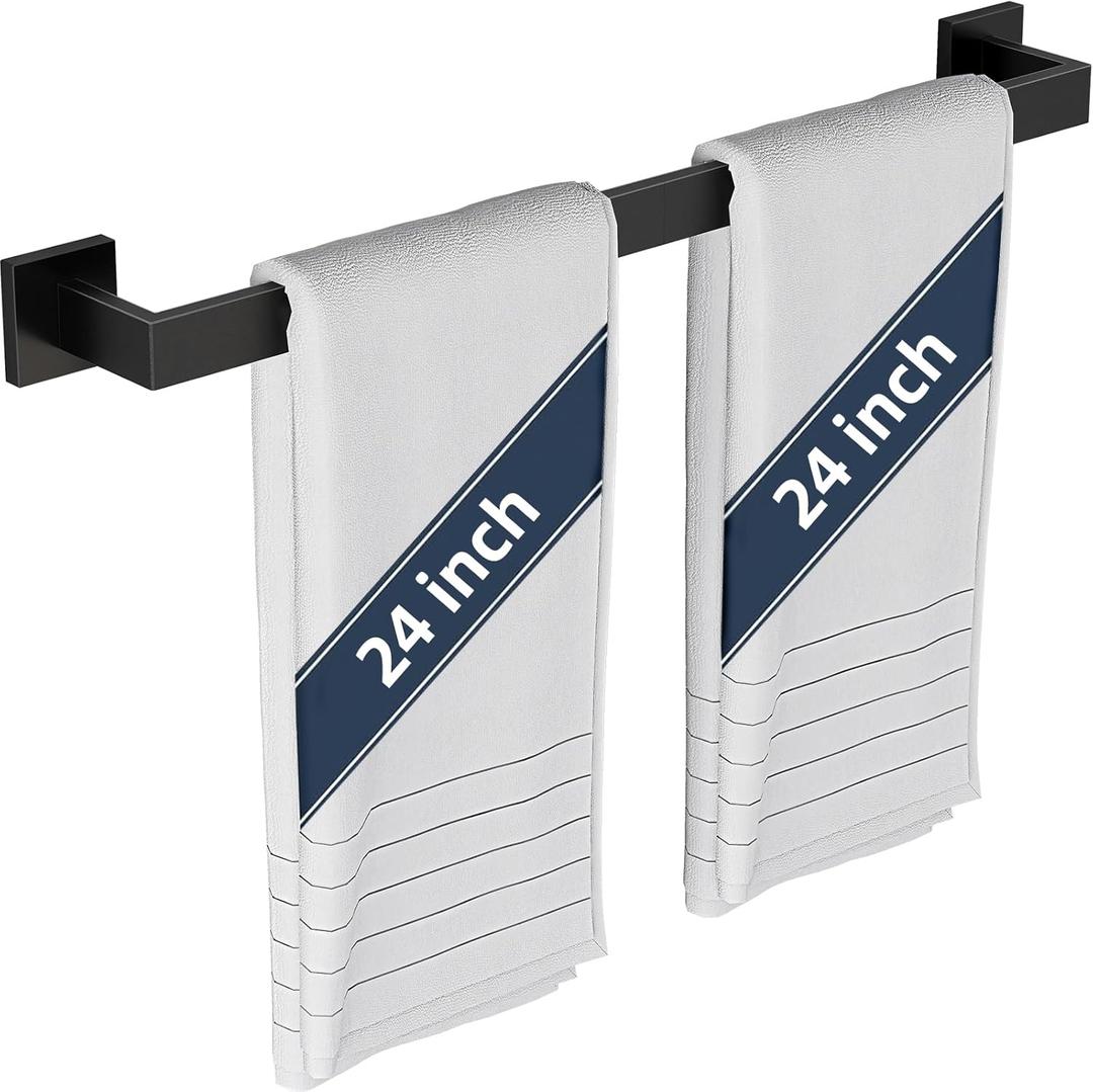 24" Bathroom Towel Bar, 24 Inch Towel Racks for Bathroom Wall Mounted, 304 Stainless Steel Hand Towel Holder Organizer, Modern Home Decor Towel Rod, Matte Black Towel Hangers for Bathroom Wall, Black