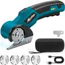 Electric Box Cutter with 4 Safety Blades,Storage Bag,Cardboard Cutter with Safety Lock,Led Light,4V 2000mAh Cordless Electric Scissors for Carton Carpet Fabric LeatherDark Blue