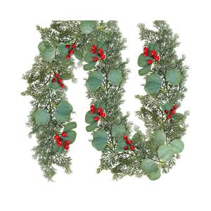 Winlyn Pine & Eucalyptus Greenery with Red Berries - 5.7 FT Hanging Garland for Holiday Home Decor