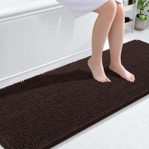 OLANLY Bathroom Rugs 70"x24", Extra Soft Absorbent Chenille Bath Rugs, Rubber Backing Quick Dry, Machine Washable Bath Mats for Bathroom Floor, Tub and Shower, Home Decor Accessories, Brown