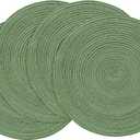 Floroom 15 Inch Round Braided Placemats Set of 4, Washable Heat Resistant Cotton Polyester Circle Place Mats for Kitchen Dining Table - Forest Green