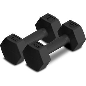 RBX Vinyl Coated Hand Weight Dumbbell Set - Hex Shaped, Roll Free for Body Building/Sculpting/Strength Training Exercise, (Set of 2) (5lb, Black)