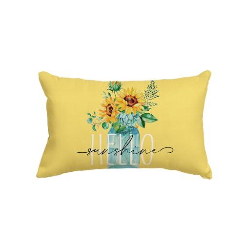 AVOIN colorlife Hello Sunshine Sunflower Eucalyptus Leaves Throw Pillow Cover, 12 x 20 Inch Spring Summer Yellow Cushion Case Decoration for Sofa Couch