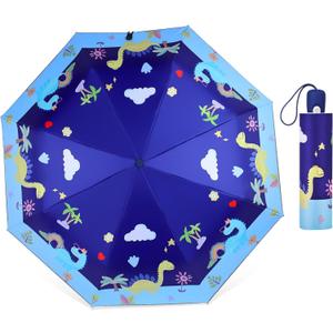 Kids Umbrella for Girls & Boys, Foldable Telescopic Cute Umbrella for Toddler with Auto Open/Close , Anti-UV Safe Design Children Travel Umbrellas 360 Reflective Strip, Compact & Lightweight & Durable Brolly (Blue)