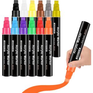 12 Colors Poster Markers Jumbo,10mm Wide Tip Jumbo Permanent Paint Pens,Thick Acrylic Paint Markers for Poster,Stone, Ceramic, Glass,Wood, Canvas,Metal,Plastic, Fabric.