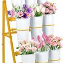 3FT Flower Display Stand with 9 Buckets,Metal Flower Bar Stand with Wheels,3 Layers Moving Florist Bouquet Shelf for Indoor Outdoor Garden,Flower Shop,Wedding,Party Decor (GOLD)