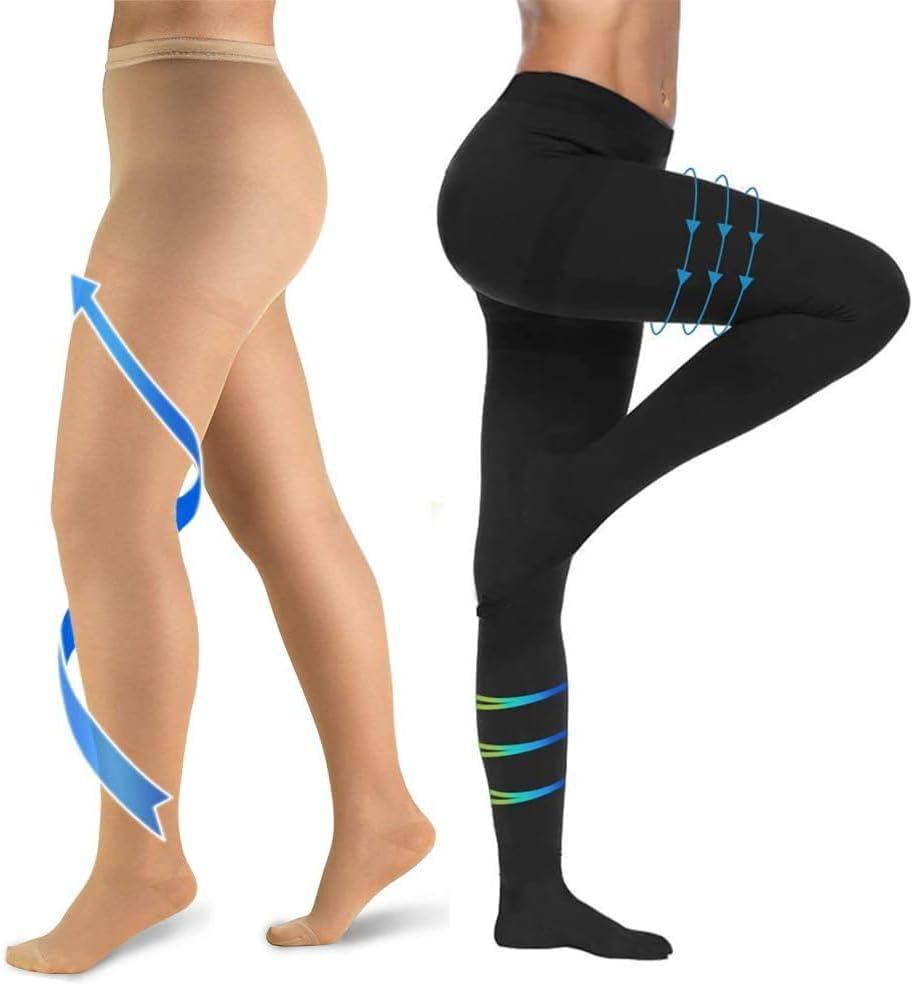 20-30mmHg Compression Pantyhose for Women, Medical Compression Stockings, High Waist Opaque Compression Tights for Lymphadema Edema, Swelling, Varicose Veins, Support Hose for Teacher Doctor (Mix-2Pairs), Size L