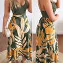 SKAYS Tropical Dresses for Women Summer Wrap Dress Boho Spaghetti Strap Backless Slit Thigh Maxi Dress (Yellow, M)