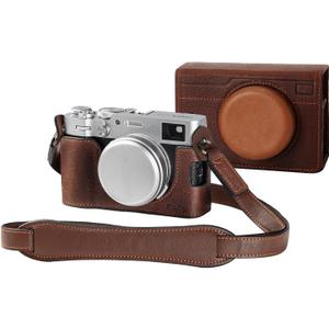 SMALLRIG Leather Case Kit for FUJIFILM X100VI, Including Half Case, Flip Cover and Shoulder Strap, Genuine Leather Material, Portable and Protecting - 4558 (Brown)