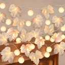 Thanksgiving Decorations-3 Pack 60LED Pumpkin Lights Fall Garland with 3D Pumpkin Enlarged Maples Leaf Battery Operated Pumpkin Thanksgiving Decor Autumn Fall Decor for Home Indoor Outdoor Holiday (Grey White)