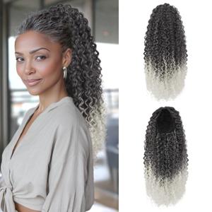 PEACOCO Curly Drawstring Ponytail for Black Women, 20" Afro Kinky Curly Ponytail Extensions Long Synthetic Ponytail Fluffy Pony Tails Hairpiece (T1B/0906)