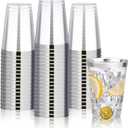 BESTVIP 12oz Silver Plastic Cups, 100 Pack Silver Rimmed Disposable Cups, Heavy-duty Party Cocktail Glasses for Christmas, Plastic Cups for Party, Holiday, Wedding and Birthday