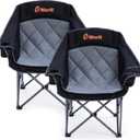 EMERIT 2 Pack Oversized Padded Camping Chair for Big Tall Adults, 500 LBS Heavy Duty Foldable Quad Lawn Chair, 19.68" High Seat, 4-Layer Cushion, Cup Holder, Camping Tailgating Patio, Black