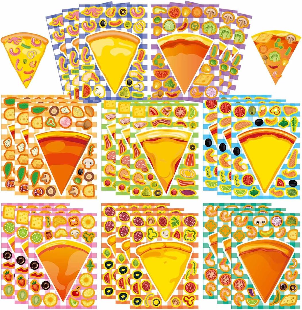24 Sheets Make A Pizza Stickers for Kids, Make Your Own Stickers, Pizza Parties Cute Party Favors Decorations, DIY Arts Birthday Games Family Night