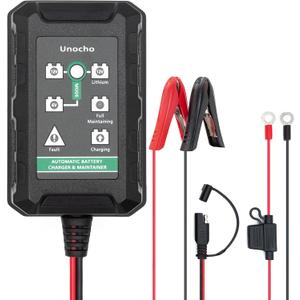 LiFePO4 Lithium Battery Charger 14.4V 1.5A for Lithium Iron Phosphate Batteries, Automatic Smart Charger for 6V 12V Lead-Acid Batteries for car Motorcycle Lawn Mower Marine Boat