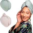 2 PCS Tee Shirt Drying Wrap, Frizz Free, Soft & Lightweight&Flexible, Hair Drying Turban, Gentle Drying Towel Wrap with Button, for Long Hair (Sage&Pink)