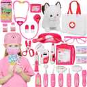 33Pcs Pet Doctor Kit for Toddlers - Dress Up Costume & Pretend Doctor Play Set with Cat Toy, Stethoscope, Pet Vet Roleplay Toys, Christmas Birthday Gifts for Ages 3 4 5 6 7 8 Year Old Boys Girls