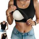 Ninee Women's Tank Top with Built in Bra Ribbed Camisole Summer Scoop Neck Basic Cami Tanks (Black, L)