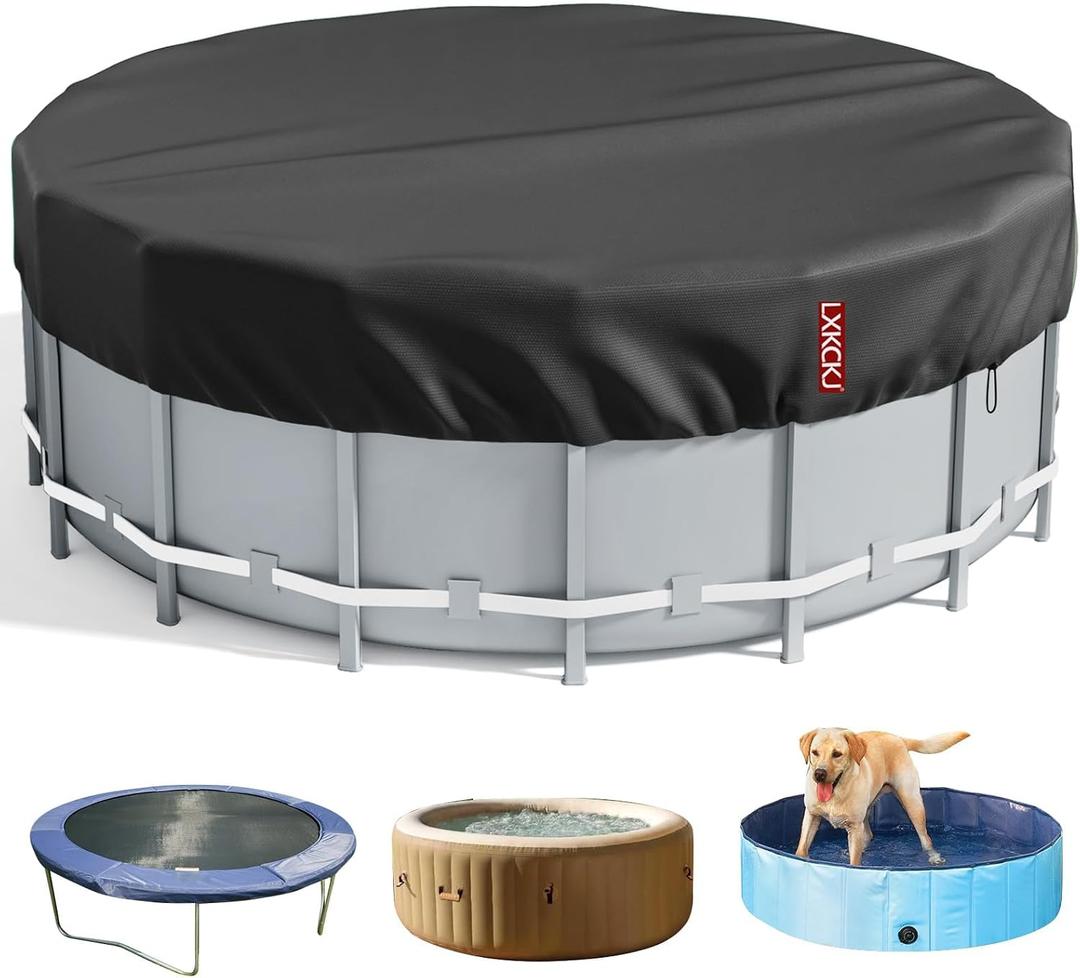LXKCKJ 15 Ft Round Pool Cover, Solar Pool Covers for Above Ground Pools, Summer Pool Cover Protector with Cover Accessories, PE Tarp Ideal for Waterproof and Dustproof (Black)
