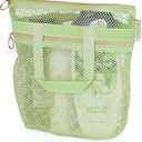 DV Lifestyle Mesh Shower Bag 10.2x9.9'' Quick-Dry Caddy with Zipper & 2 Pockets. Portable Toiletry Tote for Bathroom, Gym, Travel, Camp, Beach, for Sunscreen, Dorm & College Essentials (Light Green)