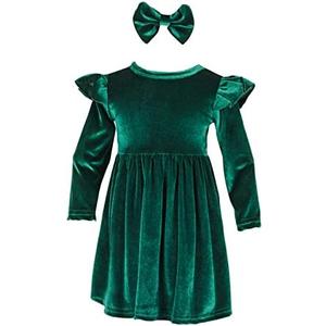 AIKEIDY Toddler Baby Girl Velvet Christmas Dress for Girls Long Sleeve Ruffle Winter Party Wedding Holiday Dress Size 100