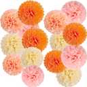15Pcs Tissue Pom Poms Pink Orange Paper Flowers Hanging Decorations Orange Pink Flower Ball for Baby Shower Wedding Nursery Birthday Party Backdrop Home Outdoor