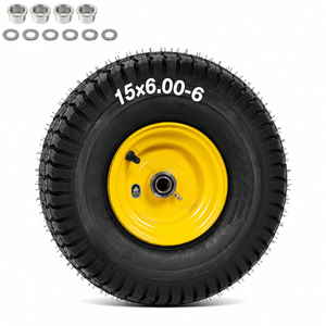 15x6.00-6 Tubeless Lawn Mower Tire and Wheel with 3/4" bearing bore, with 5/8 Bearings & Spacers, for John Deere Mower, Craftsman, Husqvarna Lawn Tractor, 570 lbs Capacity, 4 Ply, 1 Pack